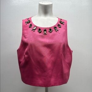 Eliza J Tank Top Sleeveless Blouse Embellished Faille Jeweled Pink Plus Size 14